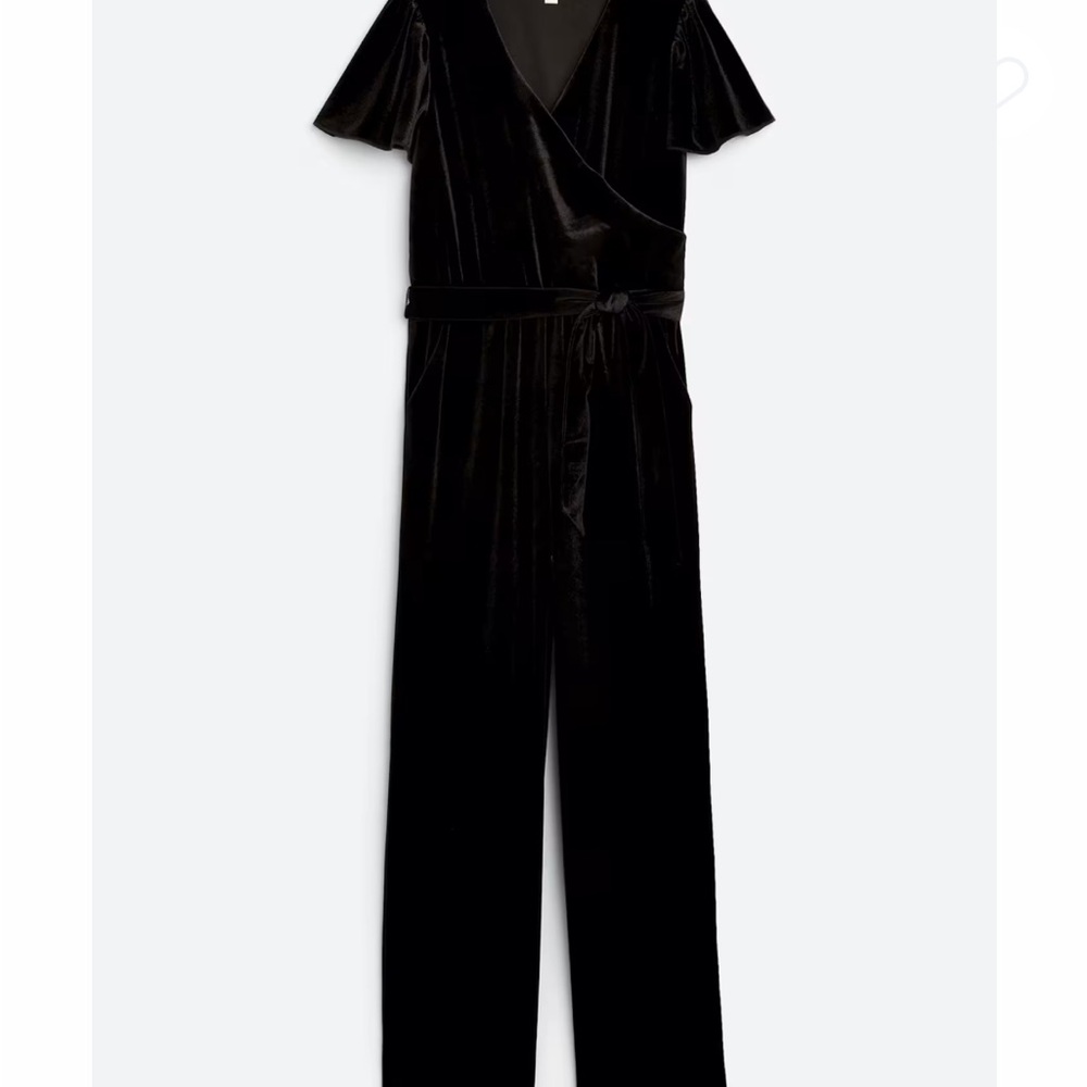 Black Velvet Jumpsuit with Sash Tie